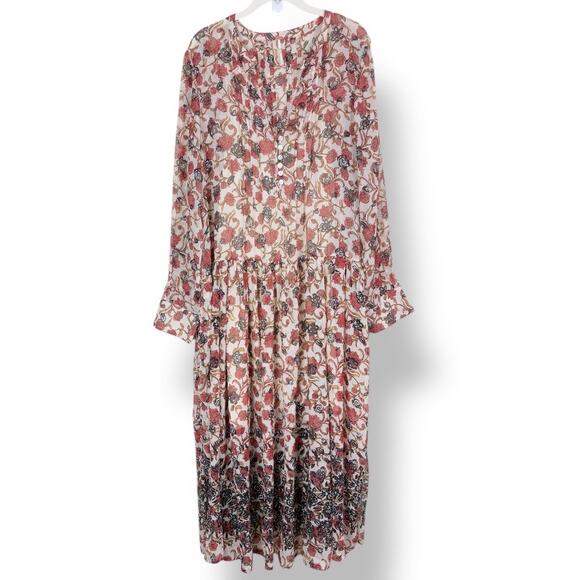 Free People Lightweight Sheer Lined See It Through Floral Long Sleeve Maxi Dress - Picture 2 of 16